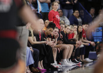 Players and staff on the Utah bench react toward the end of a second-round college basketball game against Gonzaga in the NCAA Tournament in Spokane, Washington, on Monday, March 25, 2024. Police investigating racist incidents directed toward the Utah women's basketball team when they were near their Idaho hotel while in town last month for the NCAA Tournament said in a Wednesday, April 3, post on Facebook that they've found an audio recording in which the use of a racial slur was clearly audible. Photo credit: Young Kwak, The Associated Press