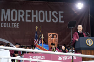 President Joe Biden speaks to graduating students at the Morehouse College commencement Sunday, May 19, 2024, in Atlanta. Photo, Alex Brandon, The Associated Press