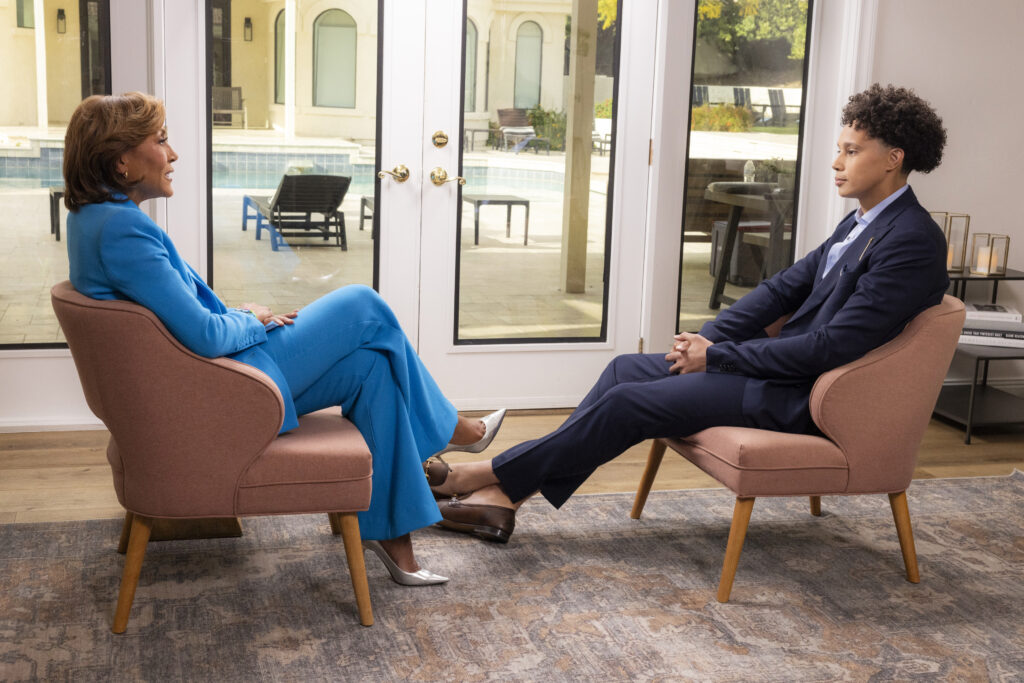 This image released by ABC News shows Robin Roberts, left, during an interview with Brittney Griner for a “20/20” special that aired Wednesday, May 1, 2024, on ABC. Photo credit: Michael Le Brecht II, ABC News via The Associated Press