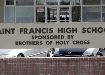 An exterior view of St. Francis High School Friday, March 3, 2017, in Mountain View, California. Photo credit: Marcio Jose Sanchez, The Associated Press