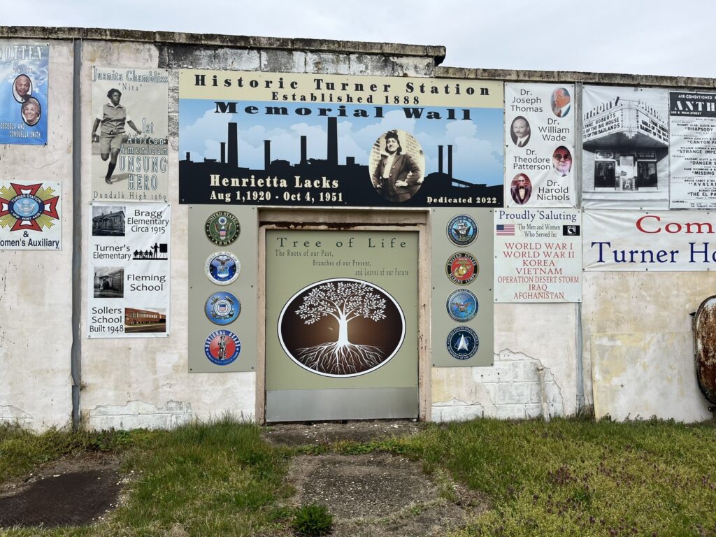 Henrietta Lacks, the Black woman who became known after her death because her cells led to the creation of vaccines, lived in Turner Station, Maryland, with her husband. Here, a mural pays tribute to Lacks. Photo credit: Zakaiya Williams