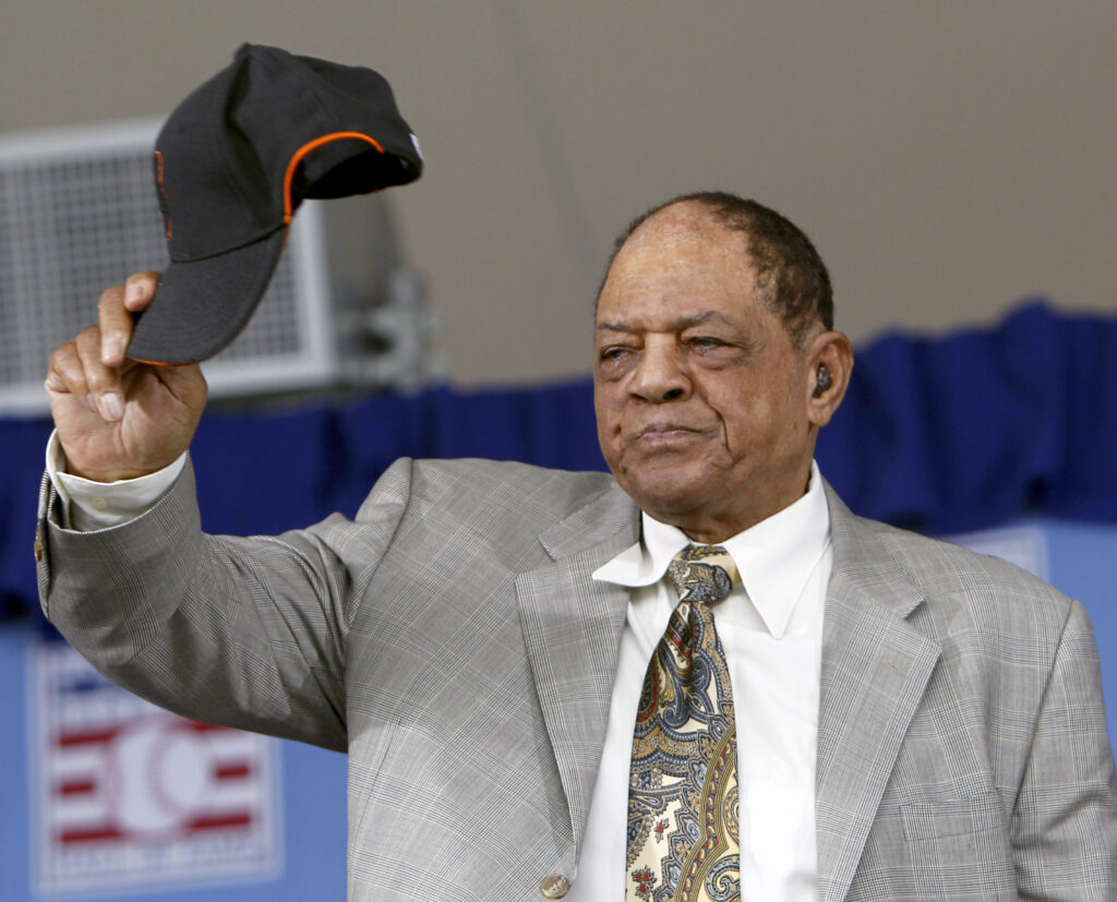 Hall of Famer Willie Mays during a National Baseball Hall of Fame induction ceremony in Cooperstown, New York, on Sunday, July 25, 2010. Photo credit: Mike Groll, The Associated Press
