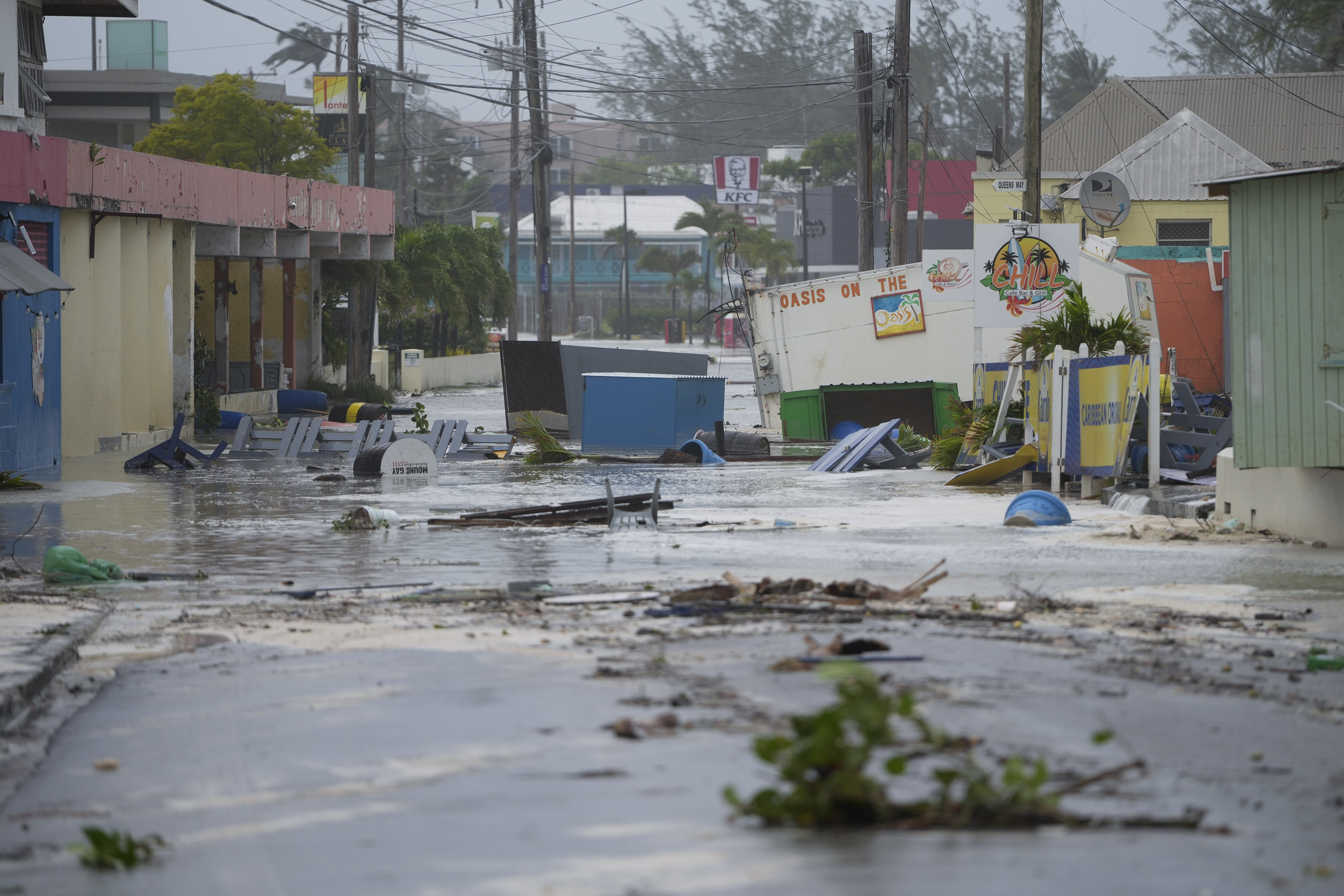 Hurricane Beryl floods a street in Hastings, Barbados, on Monday, July 1, 2024. Photo credit: Ricardo Mazalan, The Associated Press