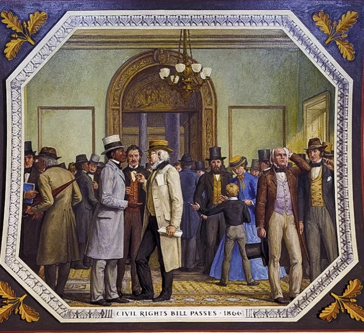 A painting by Allyn Cox shows the passage of the Civil Rights Bill of 1866. It is on display in the U.S. Capitol. Image courtesy of Architect of the Capitol. 
