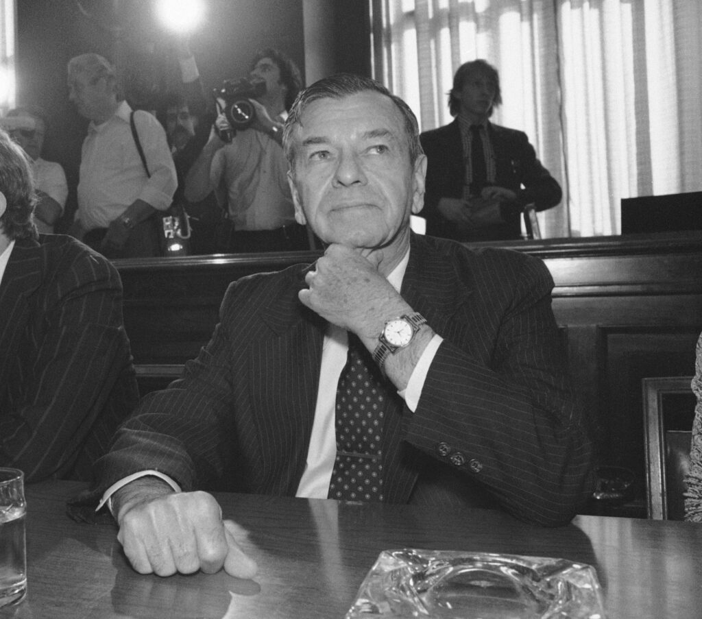 U.S. Sen. Herman Talmadge, D-Ga., is shown after his run as governor, on April 30, 1979, as he appears before the Senate Ethics Committee in the panel's probe of his dealings. Photo credit: Charles Harrity, The Associated Press