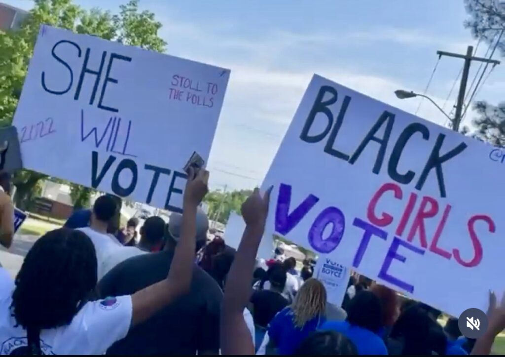 Students at North Carolina A&T University in Greensboro, North Carolina, take part in a rally to get people to vote. Photo courtesy Ryann Dawkins.