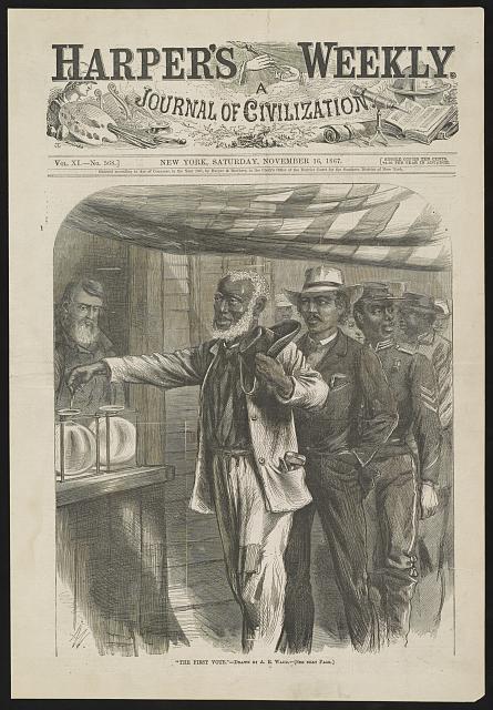 Illustration showing "the first vote." Photo courtesy the Library of Congress