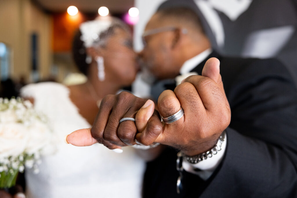 A couple kiss at the Grand Wedding at Concord Church in Dallas on Saturday, Sept. 20, 2025. Photo courtesy of Concord Technology