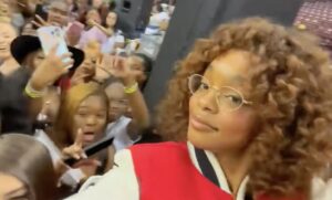 Actor Marsai Martin shoots a selfie video at her Sai Summer Cookout at Texas Southern University in Houston over Labor Day weekend. Photo credit: @kenzye_ee on TikTok