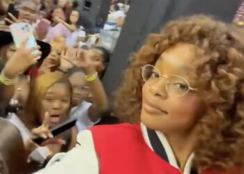 Actor Marsai Martin shoots a selfie video at her Sai Summer Cookout at Texas Southern University in Houston over Labor Day weekend. Photo credit: @kenzye_ee on TikTok