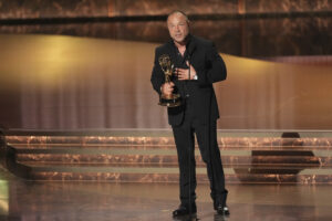Stephen Graham accepts the award for Outstanding Lead Actor in a Limited or Anthology Series or Movie for "Adolescence" during the 77th Primetime Emmy Awards on Sunday, Sept. 14, 2025, at the Peacock Theater in Los Angeles. Photo credit: Chris Pizzello, The Associated Press