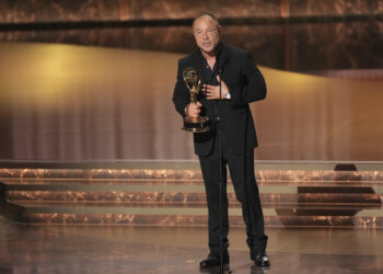 Stephen Graham accepts the award for Outstanding Lead Actor in a Limited or Anthology Series or Movie for "Adolescence" during the 77th Primetime Emmy Awards on Sunday, Sept. 14, 2025, at the Peacock Theater in Los Angeles. Photo credit: Chris Pizzello, The Associated Press