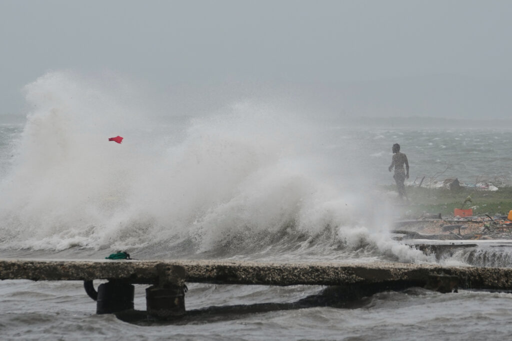 Waves splash in Kingston, Jamaica, as Hurricane Melissa approaches on Tuesday, Oct. 28, 2025. Photo credit: Matias Delacroix, The Associated Press