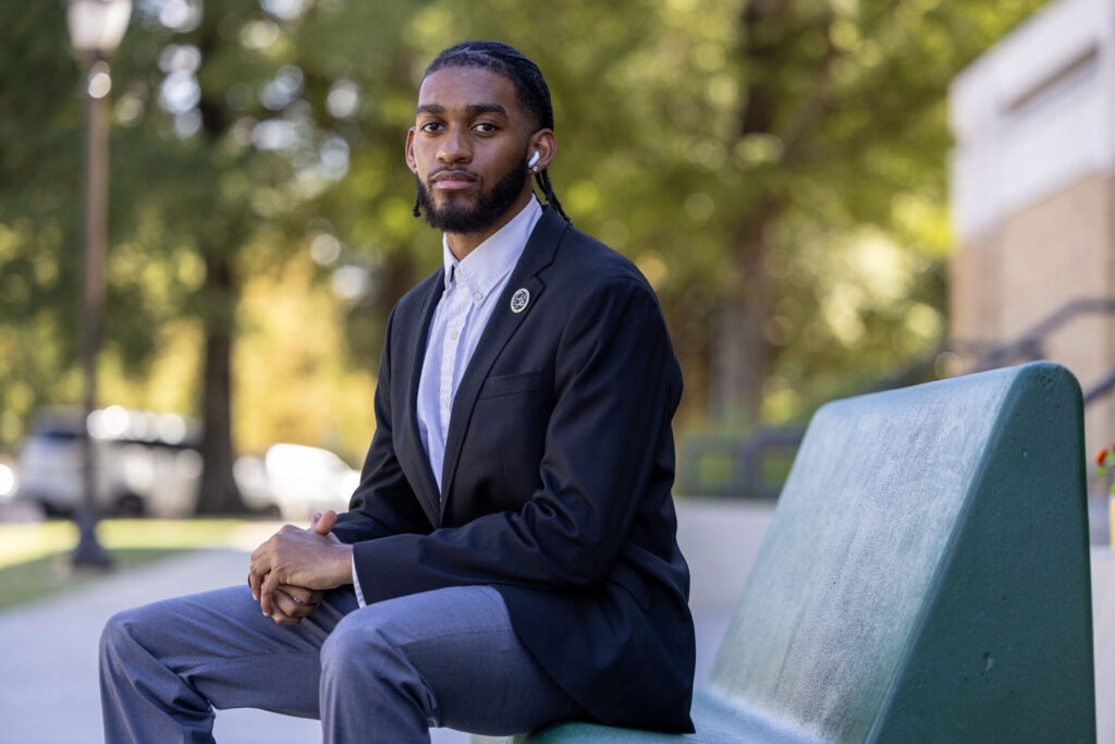 Jamaal Bryant, a Delta State University senior, poses for a portrait at the DSU campus in Cleveland, Mississippi on Wednesday, Oct. 1, 2025. Photo credit: Eric Shelton, Mississippi Today