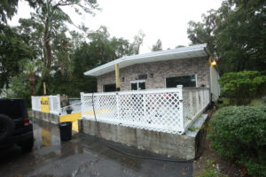 The outside patio area of Willie's Bar and Grill on St. Helena Island, South Carolina, after a shooting occurred early Sunday, Oct. 12, 2025. Photo credit: Lewis M. Levine, The Associated Press