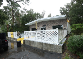 The outside patio area of Willie's Bar and Grill on St. Helena Island, South Carolina, after a shooting occurred early Sunday, Oct. 12, 2025. Photo credit: Lewis M. Levine, The Associated Press