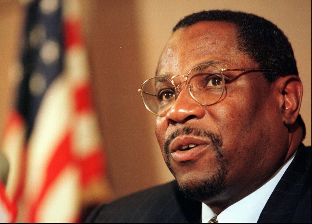 San Francisco Giants manager Dusty Baker reflects on his successful 1997 season after being named National League Manager of the Year by the Baseball Writer's Association of America on Nov. 6, 1997, in Oakland, California. Photo credit: Andy Kuno, The Associated Press
