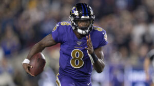Baltimore Ravens quarterback Lamar Jackson runs against the Los Angeles Rams during the first half of an NFL football game on Nov. 25, 2019, in Los Angeles. Photo credit: Kyusung Gong, The Associated Press