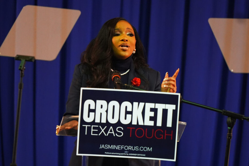 U.S. Rep. Jasmine Crockett, D-Texas, speaks to supporters after announcing her run in the Democratic primary for U.S. Senate on Monday, Dec. 8, 2025, in Dallas. Photo credit: LM Otero, The Associated Press